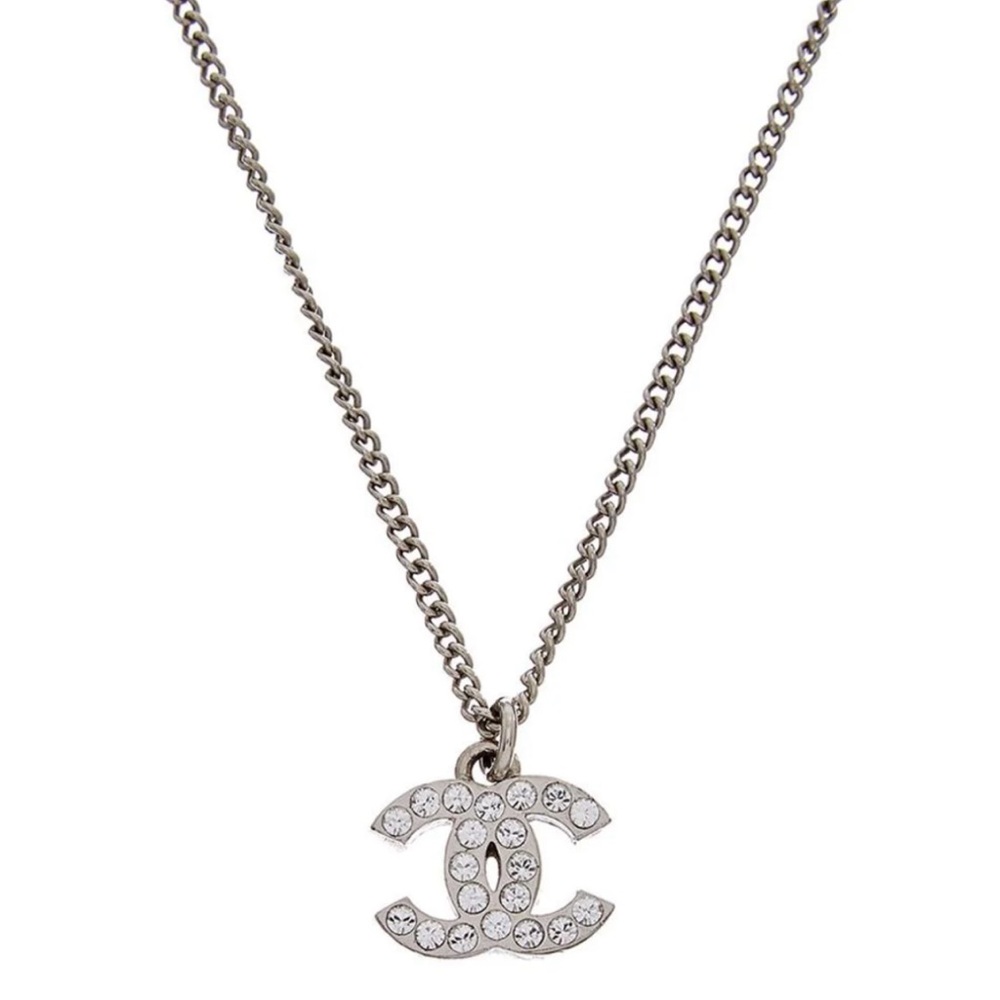 CHANEL Silver Necklace with Crystal Accents